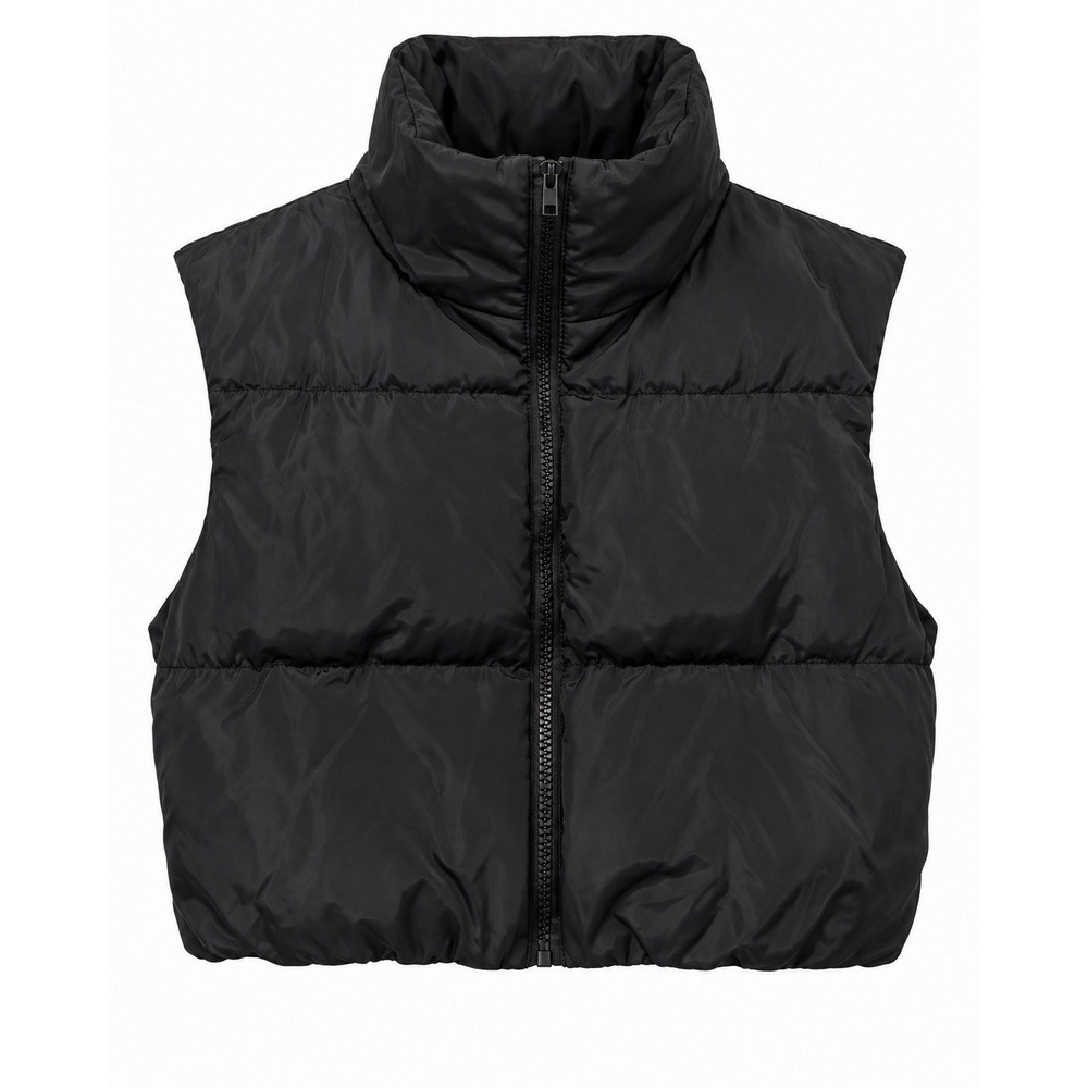 SHEIN Women's Black Cropped Puffer Vest Size Small Zip Front High Collar